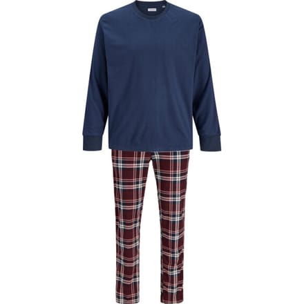 Jack & Jones Heren Lounge Pyjama Set Lang JACMIXED Polyester Geruit Blauw/Rood - Maat L