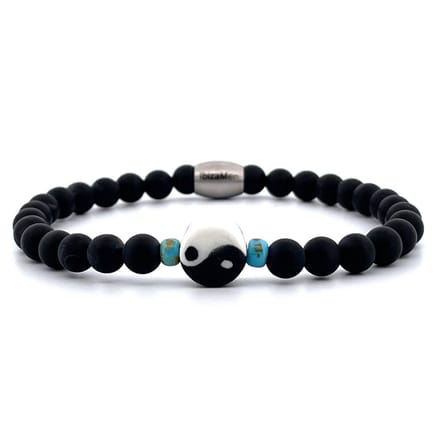 IbizaMen - heren armband - matte onyx - yin yang - 6mm - 21cm