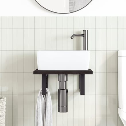 vidaXL - Badkamer - wandschap - staal - en - massief - eikenhout