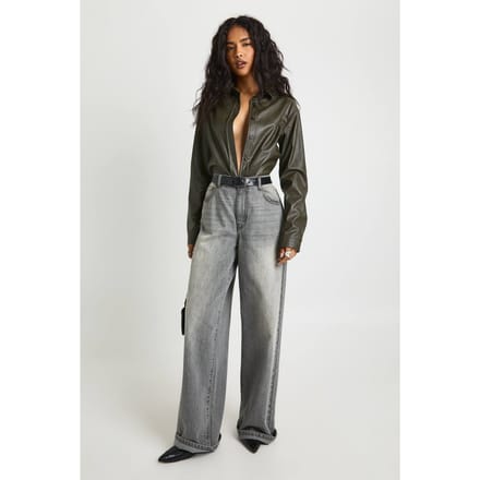 boohoo Dames Oversized kunstleren overhemd | Olijf | Maat: 36