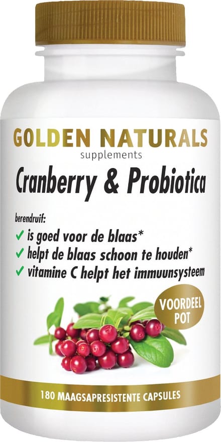 Golden Naturals Cranberry & Microbiotica (180 veganistische maagsapresistente capsules)