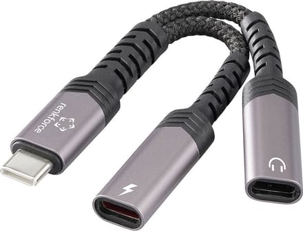Renkforce USB-C, Audio Adapterkabel [1x USB-C stekker - 2x USB-C bus, USB-C bus (Power Delivery)] USB-C® Audio+Charge Adapter 7.50 cm Flexibel