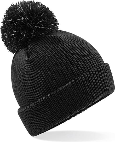 Beechfield Wintermuts - kinderen - zwart - muts met pompom - jongens en meisjes - gebreid