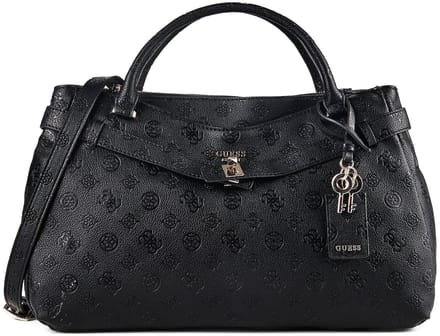 GUESS handtas schoudertas Ella Logo Girlfriend Satchel Black Logo zwart