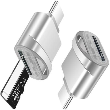 USB-C (type-c) naar Micro-SD (tf) kaartlezer adapter - cardreader - voor o.a. telefoon en laptop - zilver