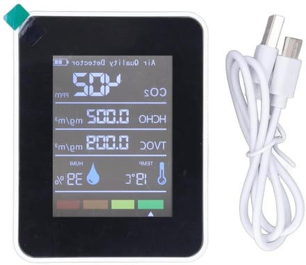 Luchtkwaliteit Tester - CO2 Meter - Gezond Wonen - 5-in-1 Meting - 14 x 10 x 5 cm - Wit