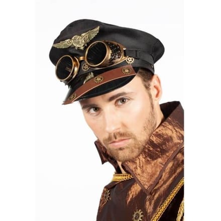 Casquette à Lunettes Steampunk - Originale - Noir, Marron, Laiton - Polyester - Taille Unique Adulte zwart
