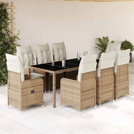 vidaXL - 9-delige - Bistroset - met - kussens - poly - rattan - beige