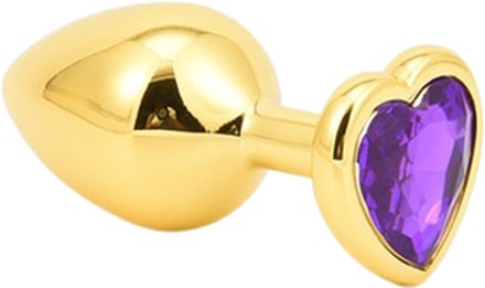 Metalen buttplug 70 - 30 mm - goud met paars hartje