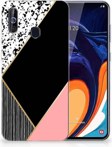 Samsung Galaxy A60 TPU Hoesje Zwart Roze Vormen