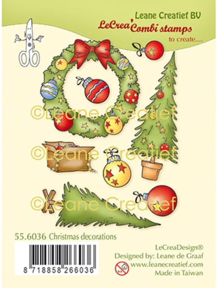 Leane Creatief clearstamp - stempel combi - Kerst decoraties - kerstkrans kerstboom kerstballen - small