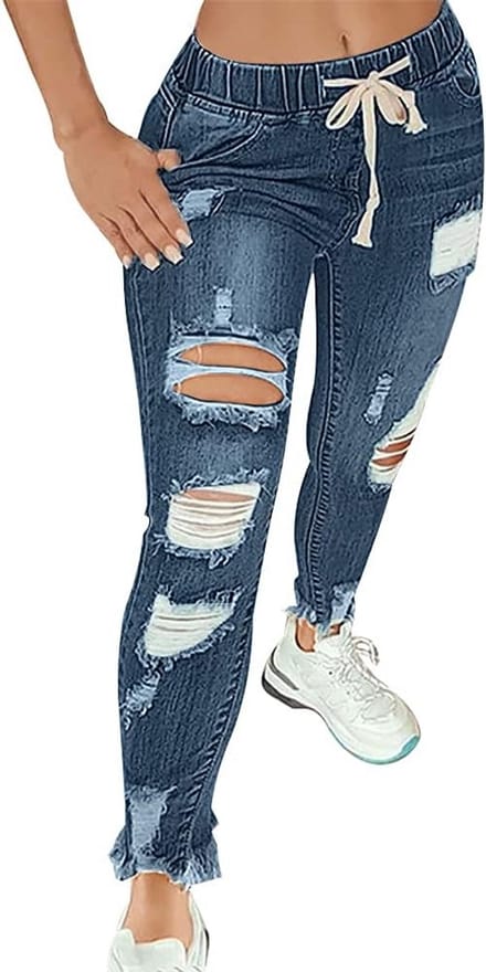 Dames Skinny Jeans Hoge Taille Stretch Gescheurd Denim Broek