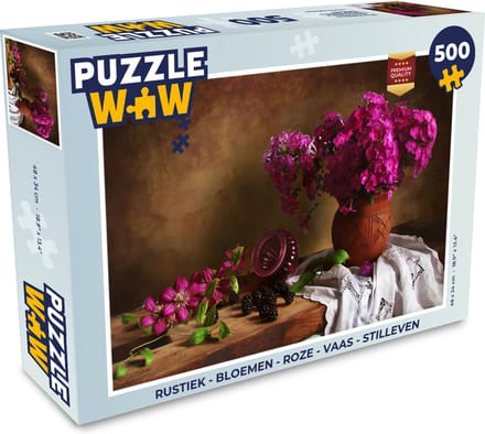 Puzzel Rustiek - Bloemen - Roze - Vaas - Stilleven - Legpuzzel - Puzzel 500 stukjes