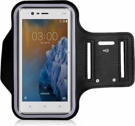 Zwart Sportarmband Hardloopband Pearlycase Hoesje Geschikt voor Nokia 3