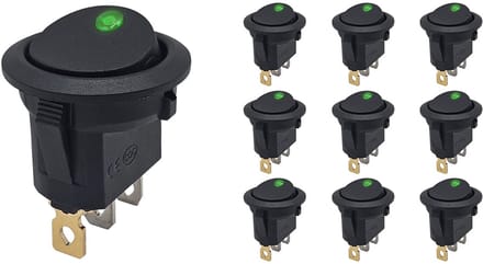ProRide Wipschakelaar ON-OFF KCD2-12 - 3 pins - Rond - 12V/20A - LED indicator Groen - 10 stuks