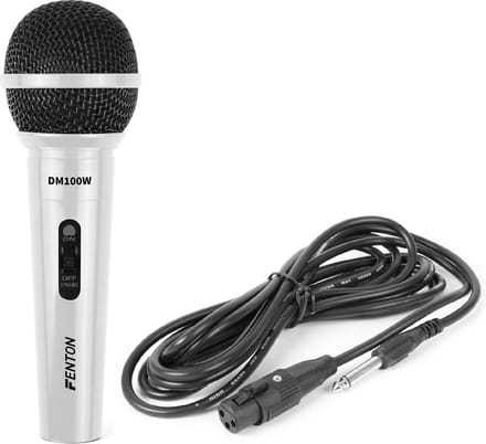 Microfoon - Dynamische microfoon Wit voor karaoke en DJ's - Fenton DM100W