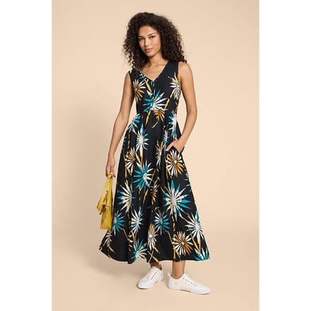 White Stuff Gigi Linen Blend Maxi Dre Black Printed Taglia: 6 REGULAR | Abiti Midi Outlet | Donna | Bianco