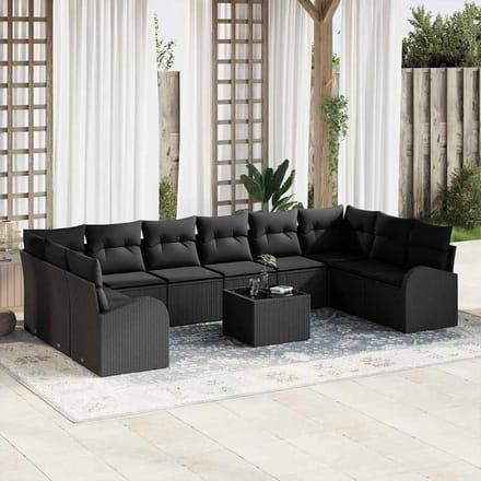 vidaXL - Tuinbank - Set - 11 - st - Zwart - poly - rattan