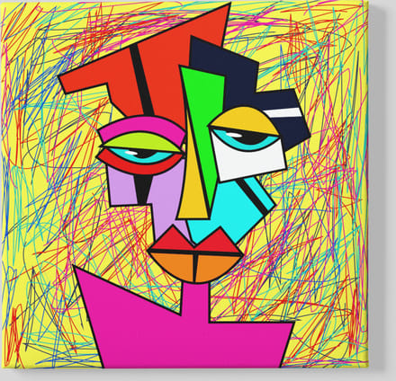 Vierkant Canvas Schilderij - Abstract Portret - 60x60x2 cm