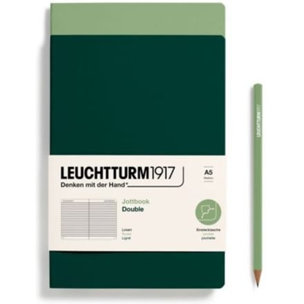 Leuchtturm1917 jottbook set van 2, flexcover, medium a5, gelinieerd, salie / bos groen