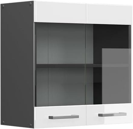 Hangglazen Keukenkast 60 cm Hoogglans Wit met Antraciet Frame