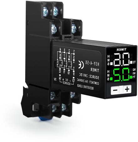 Digitale Tijdvertraging Relay 24V, Multi-Functionele Timer met 2NO 2NC, Instelbare Vertraging van 0.1S tot 99Uur, Cyclus Tijdregeling en Socket