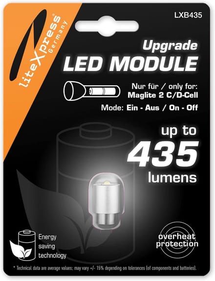 LED Upgrade Module voor 2C/D-Cell Maglite Zaklampen: 435 Lumen Vervanging