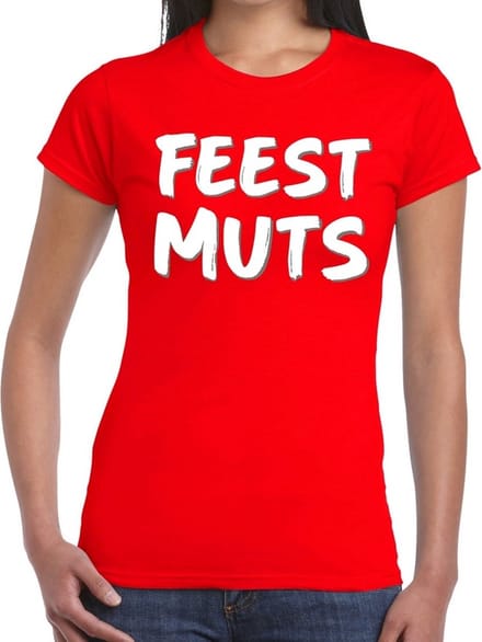 Rood fun tekst t-shirt - Feestmuts - voor dames M