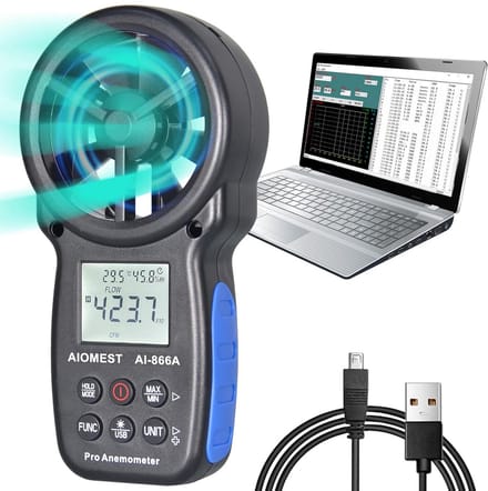 Digitale Windmeter met Temperatuurmeting en USB - Handheld Anemometer voor Luchtsnelheid en CFM