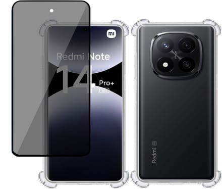 TechNow Hoesje + Privé Screenprotector geschikt voor Xiaomi Redmi Note 14 Pro / Pro+ – Privacy Tempered Glass - Case Transparant