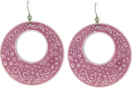 Behave Oorbellen hangers paars bloem patroon 6,5 cm