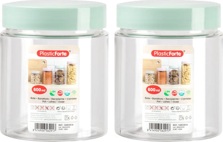 PlasticForte Voorraadpot/bewaarpot - 2x - 600 ml - kunststof - mint groen - B10 x H12 cm