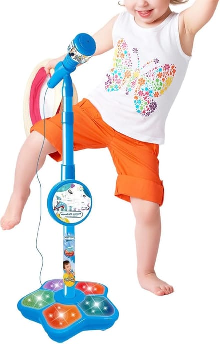 Kinder Microfoon - Draagbare Luidspreker - Zingen en Feesten - Interactief Lichtdisplay - 33 x 21 x 6 cm - Blauw