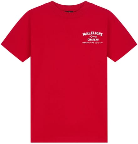 Malelions - Junior Relaxed Knitted Collar T-Shirt - Red - Maat 152