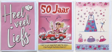 3 Wenskaarten - 50 Jaar + Heel veel liefs + Blanco Kaart - 12 x 17 cm - SARA-301