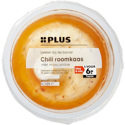 Roomkaas-mascarpone met chilisaus