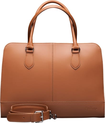 Su.B Laptoptas 15 6 inch - Handtassen Dames- Split Leer- Schoudertas met Laptopvak - Bruin