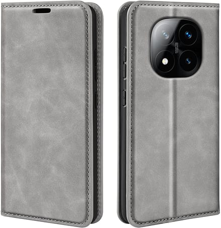 MobyDefend Hoesje - Geschikt voor Xiaomi Redmi Note 14 Pro Plus - Luxe Wallet Bookcase (Magnetische Sluiting) - Grijs
