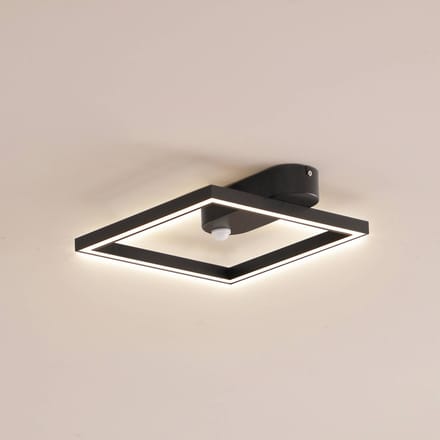 Lindby LED plafondlamp Yulla, 34 cm, zwart, sensor