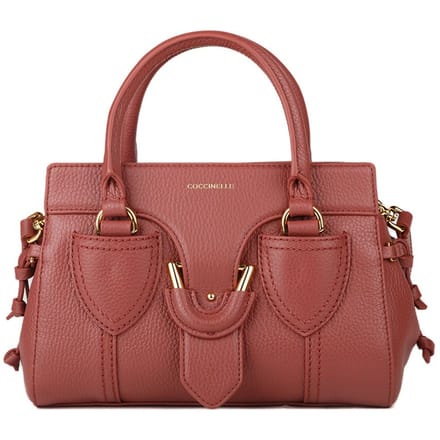 COCCINELLE Leren Schoudertas Handtas York Handbag Grained Leather Brandy Bruine