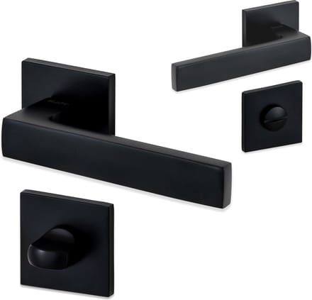 Eliot Slim Line - deurklink- en WC-rozet set - dun vierkant rozet - mat zwart