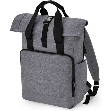 Recycled Twin Handle Roll-Top Laptop Backpack BagBase - 19 Liter Grey Marl
