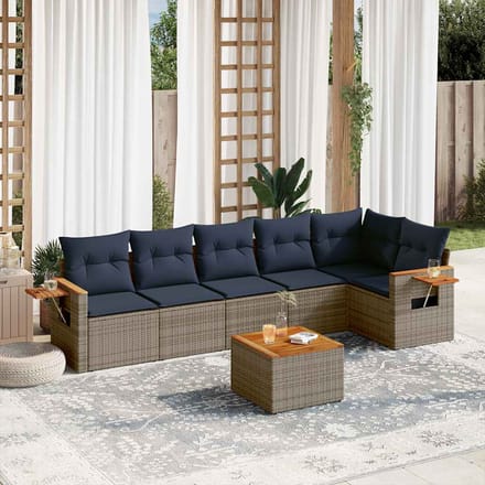 vidaXL - 7-delige - Loungeset - met - kussens - poly - rattan - grijs