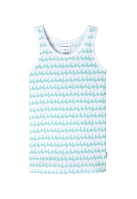 Onderhemden, set van 2, golvend patroon, turquoise/wit - Fine Rib 98