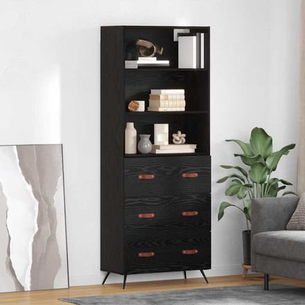 vidaXL - Highboard - Zwart - eiken - 69,5 - x - 34 - x - 180 - cm - Bewerkt - hout