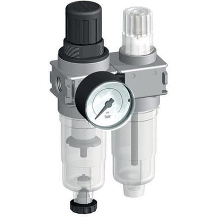FRL 2-Delig G1/4'' 700l/min 0.5-10.0bar/7-145psi Semi-Auto 40 mm Manometer Cilinderslot Polycarbonaat Multifix 0