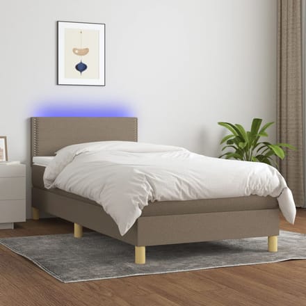 vidaXL - Boxspring - met - matras - en - LED - stof - taupe - 80x200 - cm