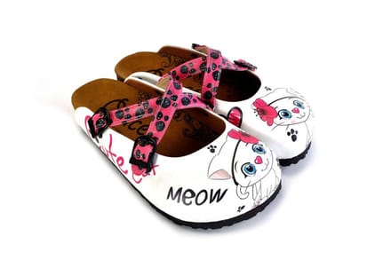 GOBY Clogs met Kat en Bloem – Handgemaakt – Hoge Kwaliteit – Maat 40