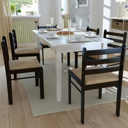 vidaXL - Eetkamerstoelen - 6 - st - massief - hout - en - fluweel - bruin