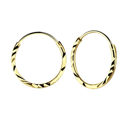 Joy|S - Zilveren oorringen 18 mm - diamond cut - gold plated